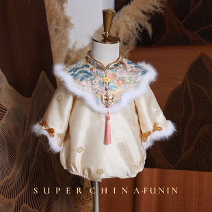 百日宴周岁满月定制 女宝抓周服款 原创设计正版 织金秋冬透气新中式