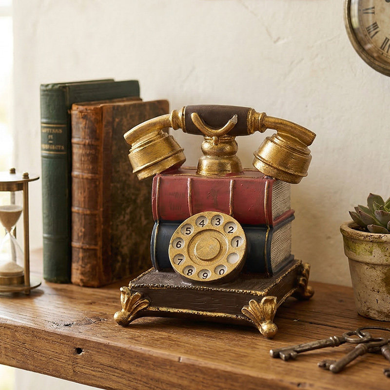 欧式复古做旧老式电话机咖啡馆酒吧店铺餐厅橱窗陈列摆件装饰模型