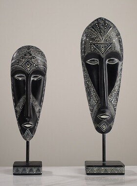 非洲风情人脸面具树脂工艺摆件复古怀旧风格客厅电视柜桌面工艺品