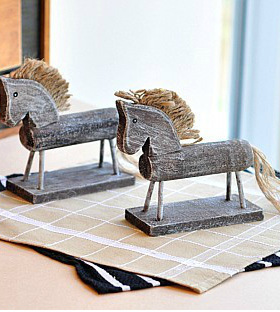 手工美式北欧创意zakka杂货复古客厅书房原木马小摆件家居装饰品