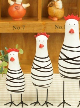 美式乡村北欧原木手绘可爱公套三鸡家居客厅店铺橱窗搁板装饰摆件