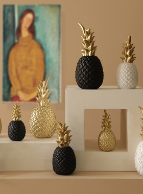 北欧简约轻奢菠萝陶瓷金色创意家居客厅玄关样板房软装饰品摆件设