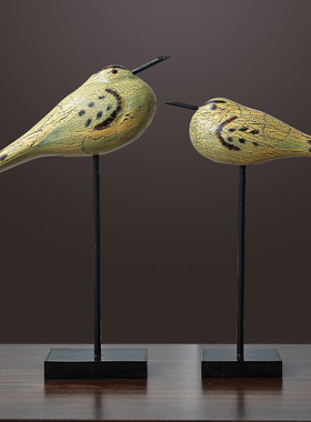 欧式简约原木裂纹鸟摆件木制工艺品创意客厅餐厅玄关动物家居装饰