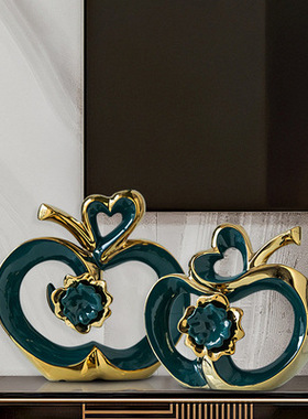 北欧轻奢莫兰迪系陶瓷心形苹果创意家居装饰花插客厅酒柜隔断摆件