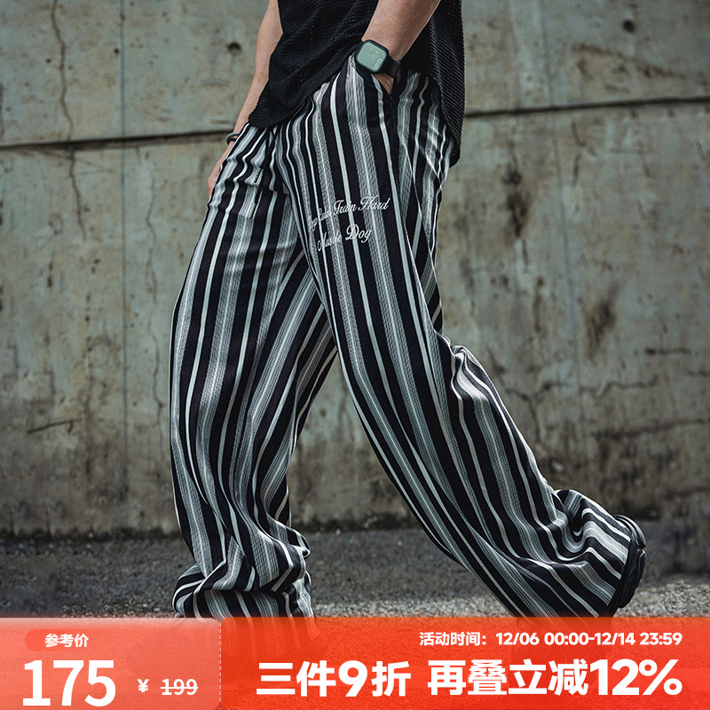 肌肉狗高街条纹运动休闲阔腿裤