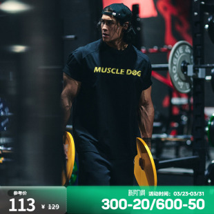 简约复古撞色休闲短袖 肌肉狗 美式 新款 训练健身上衣 运动T恤男夏季