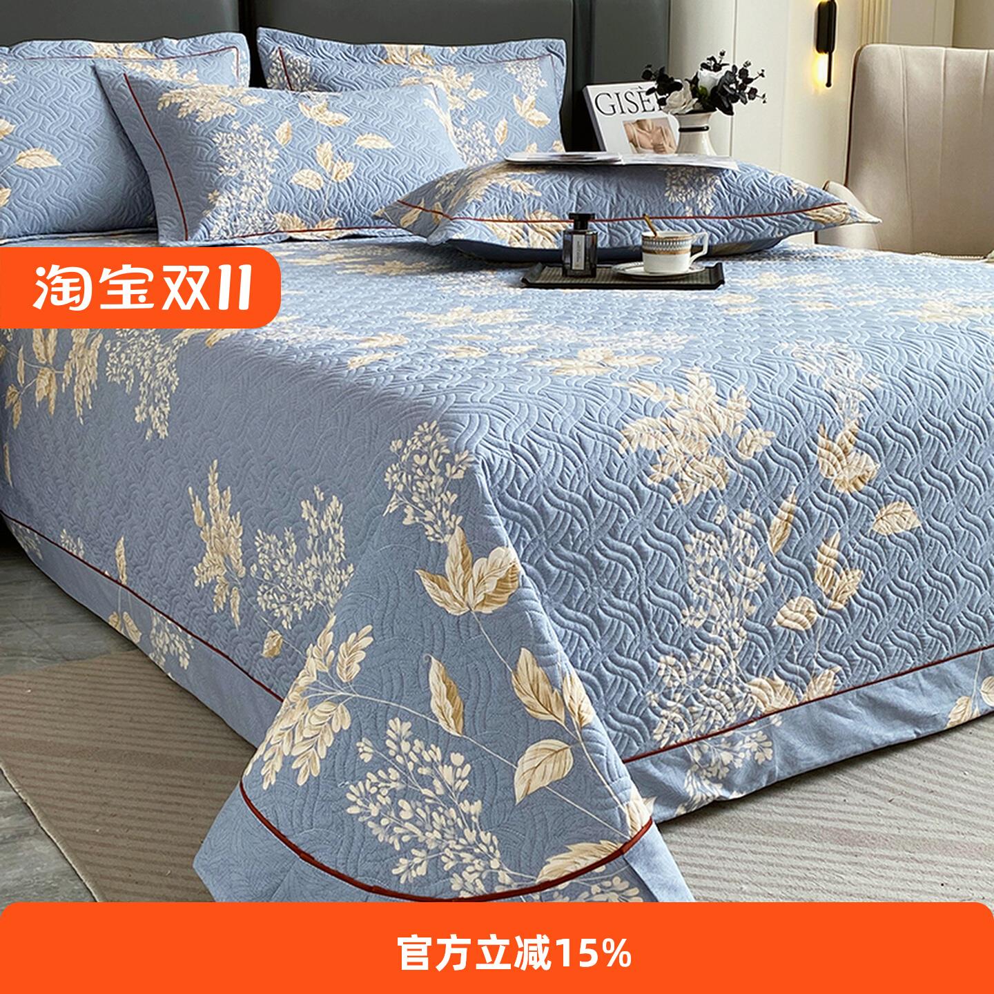 2025新款全棉印花夹棉床盖三件套纯棉加棉四件套防滑单件四季通用