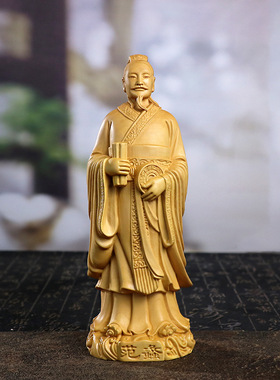 黄杨木雕范蠡战国人物工艺品中式摆件商圣家居客厅木质文玩送