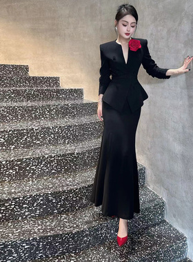 秋装小众设计感法式西装小外套高级感时尚套装裙鱼尾半身裙两件套