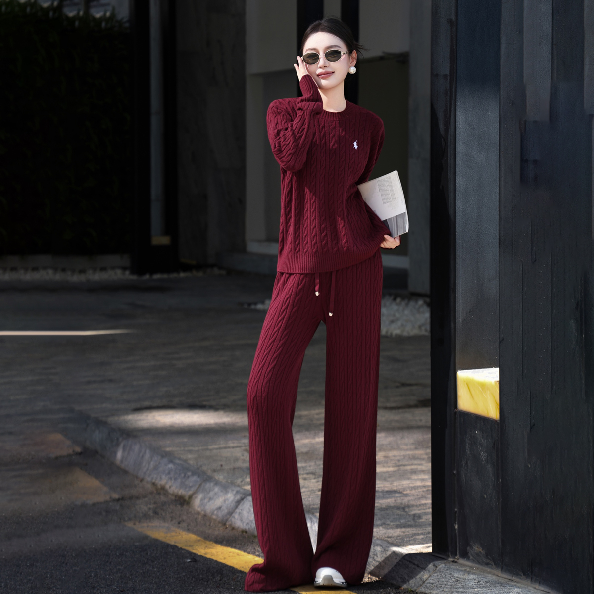秋冬季慵懒风休闲运动针织套装