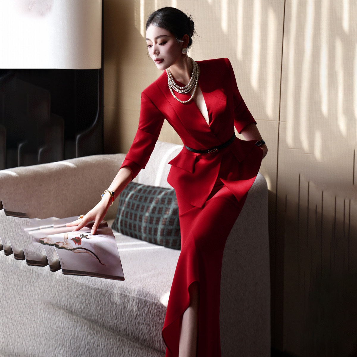 黑色西装套装女2026春季新款收腰显瘦职业装气质鱼尾裙OL通勤装