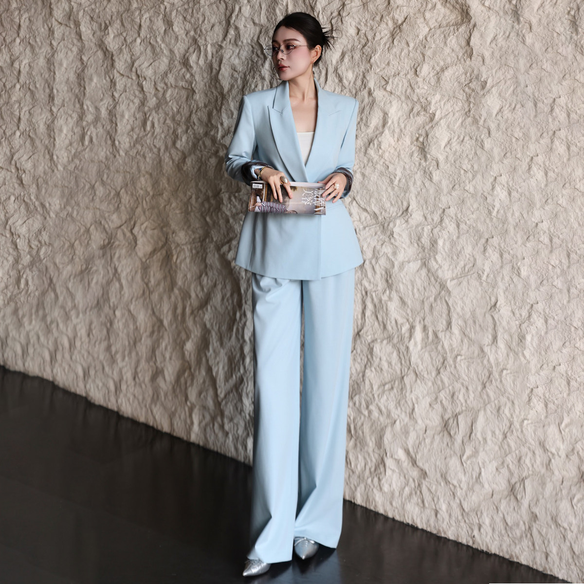 设计感西装套装女春秋季撞色西装外套显瘦阔腿裤气质通勤两件套,女装/女士精品,时尚套装,淘宝优惠券,粉丝福利购,淘宝优惠卷