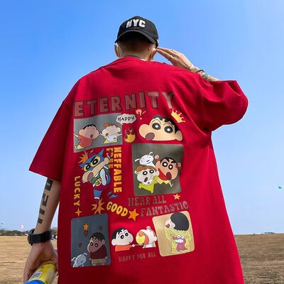 蜡笔小新美式高街卡通t恤重磅宽松短袖男夏季宽松休闲ins潮牌半袖