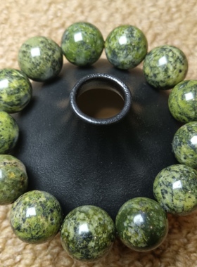 18mm西藏药王石原石加工圆珠手串黄绿色云朵纹路清晰强磁养生1930