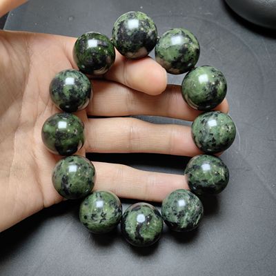 药王石蛇纹玉男女款圆润饰品绿色单圈藏玉圆珠20活磁手串1128
