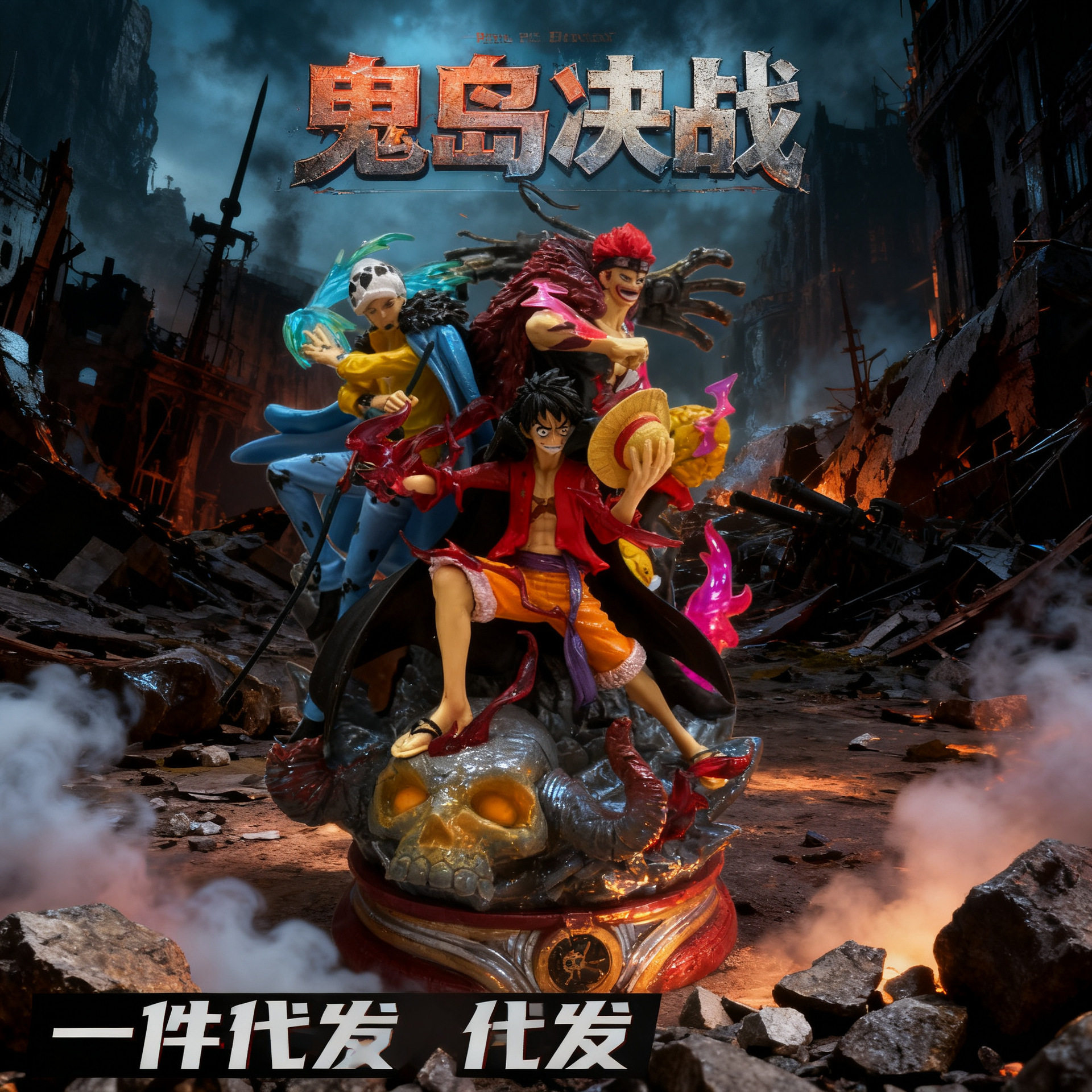 海贼王三船长手办模型鬼岛决战场景摆件 PVC材质动漫周边潮玩礼物