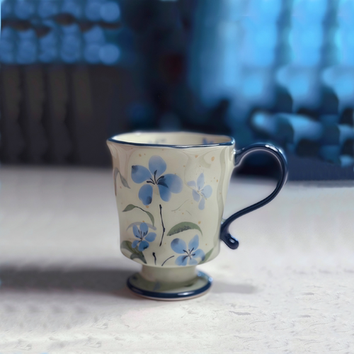 复古陶瓷马克杯高脚拿铁咖啡杯