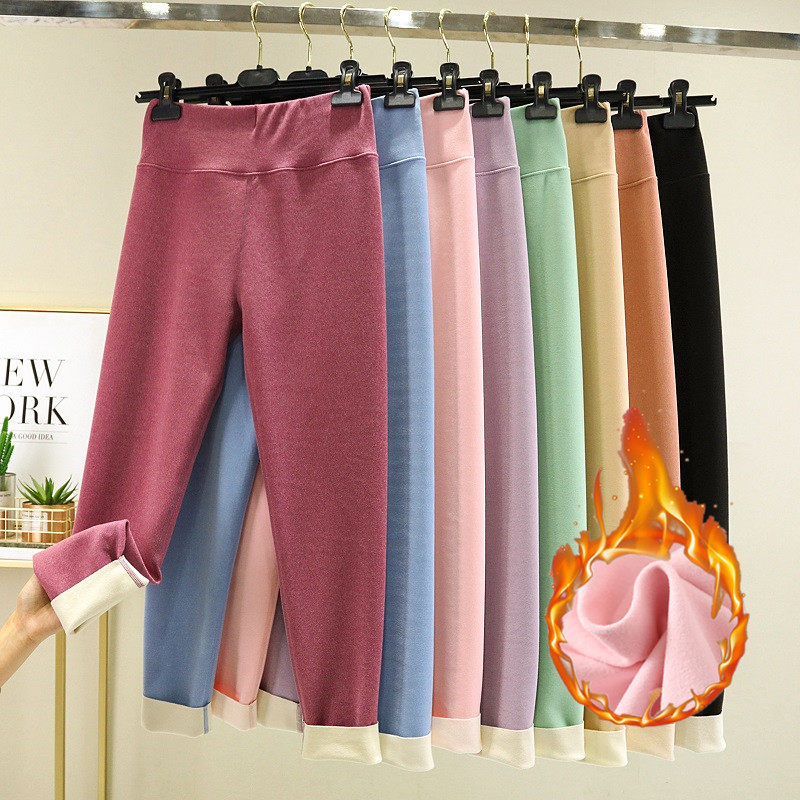 秋冬大码德绒保暖裤女加绒加厚高腰打底修身线裤美体磨毛发热秋裤