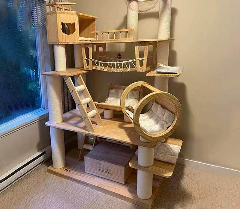 原实木柱大型猫爬架猫窝猫树一体豪华猫咪玩具太空仓猫咪通天柱