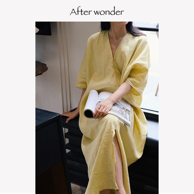 立裁茧型连衣裙亚麻纯色