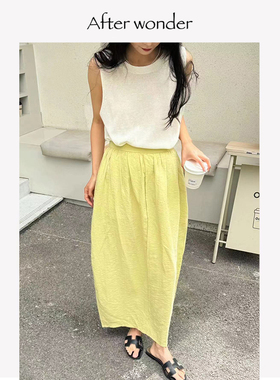 Afterwonder绿色干丝drysilk花苞裙 设计感半裙时髦百搭高级质感