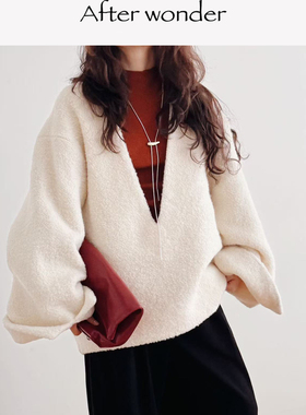 Afterwonder冬日氛围感战袍 羊毛双面呢V领外套设计感叠穿大衣