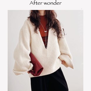 Afterwonder冬日氛围感战袍 羊毛双面呢V领外套设计感叠穿大衣