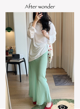 Afterwonder春日曼波绿半身裙 重工斜裁丝绒长裙优雅气质鱼尾裙