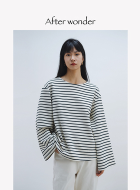 Afterwonder法式条纹上衣oversize挺括显瘦 经典基础百搭好穿长袖