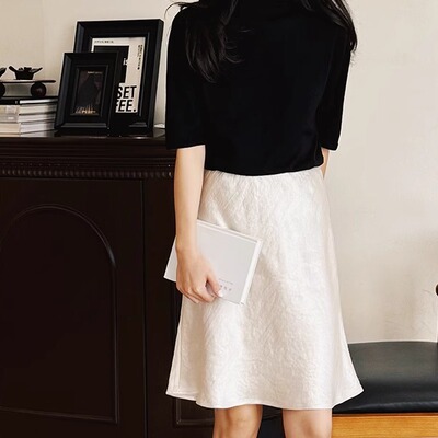 Afterwonder三款长度褶皱醋酸半裙白 高腰显瘦缎面丝滑垂坠高级感