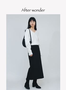 afterwonder羊毛半身裙ROW风高腰直筒通勤百搭设计感小众气质高级