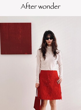 Afterwonder氛围感圣诞新年红半身裙 设计感提花小红裙A字裙短裙