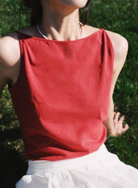Afterwonder 夏日复古红一字领吊带背心 百搭显瘦打底时髦法式