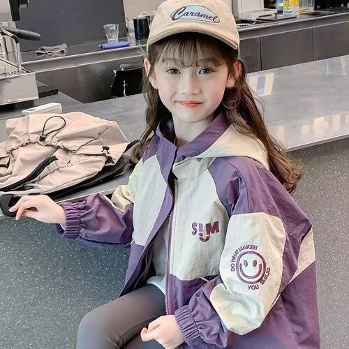 女童外套2025春秋款洋气风衣外穿连帽上衣夹克衫冲锋衣韩版时尚潮
