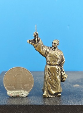 黄铜6cm 中式微景观造景摆件古风诗仙 李白醉酒题诗 假山盆景人物