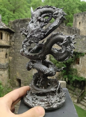 纯铜做旧 22cm 中国神话青龙 神龙 盘龙神兽龙王摆件手办模型手办