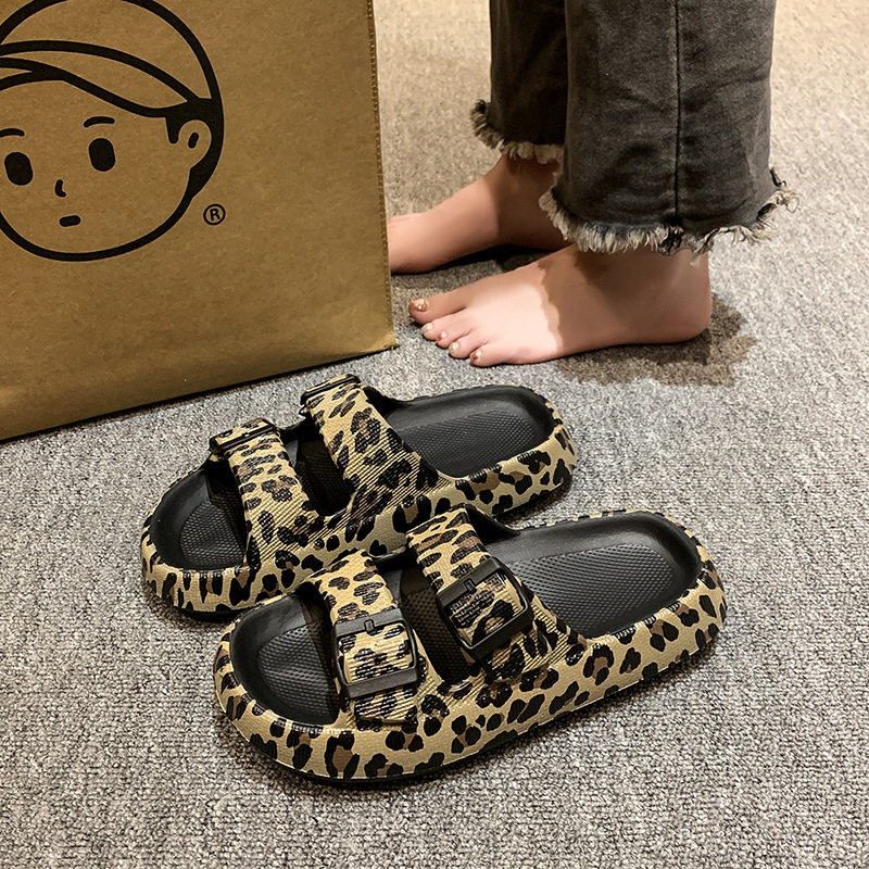 Leopard Print Women's Outer Wear Thick Bottom ol Flat Bottom - 实物图
