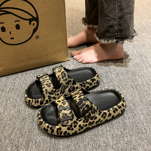 Leopard Print Women's Outer Wear Thick Bottom ol Flat Bottom