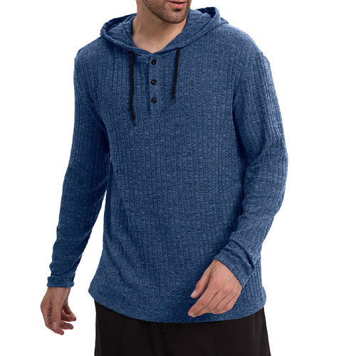 2026 Men's Casual Rope Pullover Hooded Button Base T-shirt