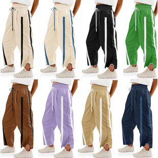 Women's Casual Side ntrast Stripe Drawstring Design Loose St