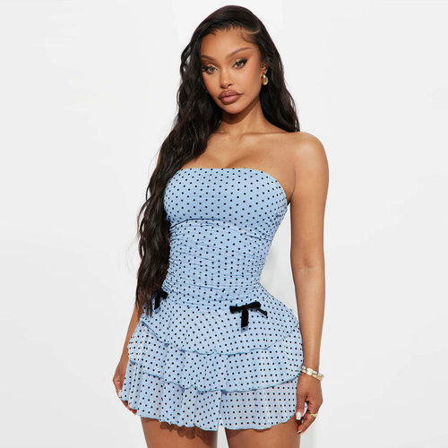 Wind Hip Skirt Fashion Sexy Strapless Waist Spotted Mesh Bow