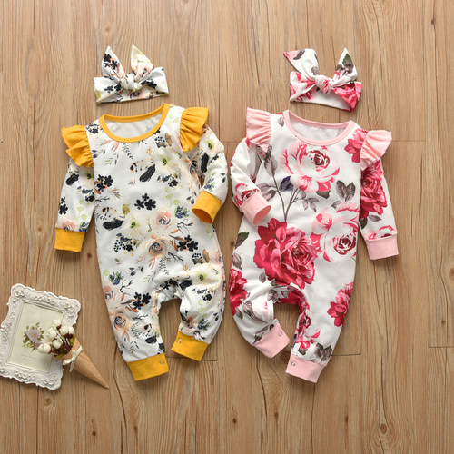 Cute Baby Girls Casual Floral Romper Infant Toddler Long Sle