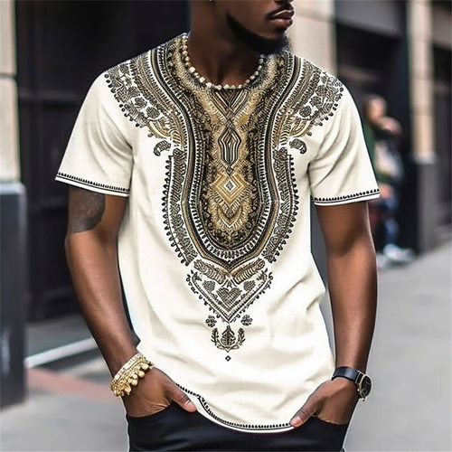 rendy T-shirt Casual Ethnic Style Short Sleeve Men's Loose C