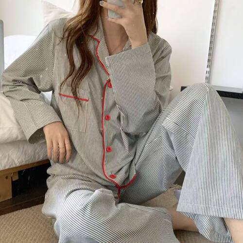 Ins Korean Version Of Sweet Pants Women's Simple Striped Loo