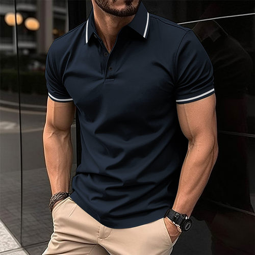 Ins 2026 Men’s Ribbed-collar Sports  Shirt With Buttons