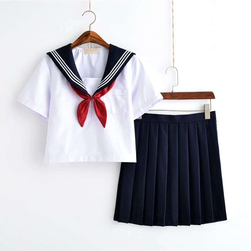 White Schoolgirl Uniform Japanese Class Navy Sailor School U