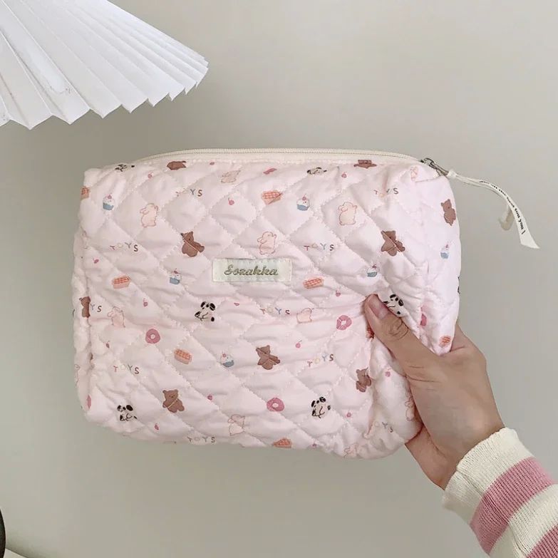 Cute Pink Women's Cosmetic Bag Make Up Case Quilted Cotton T 箱包皮具/热销女包/男包 通用款女包 原图主图