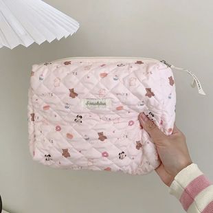 Cotton Case Cosmetic Women Bag Make Cute Quilted Pink