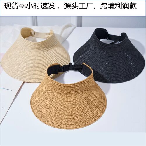 Women’s Straw Hat, Visor Cap, Rollable And Adjustable Visor