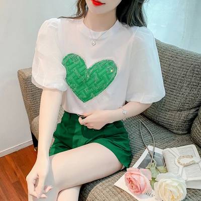 Fashion Women  Cotton Top Tees 2023 New Summer Diamond Lette